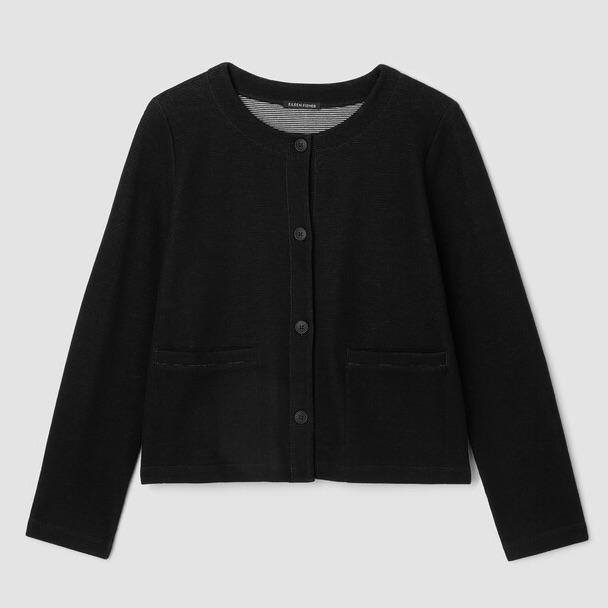 Eileen Fisher Doubleknit Organic Cotton Stripe Cardigan Xxs Black Cardigan